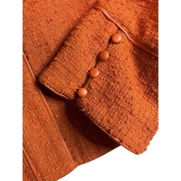 Rye Grass Tweed W/Faux Leather Trim Blazer Rust Bell Sleeves M - Picture 3 of 5